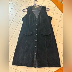 Dark blue Button Down corduroy tank top Dress low neck elegant sexy travel party